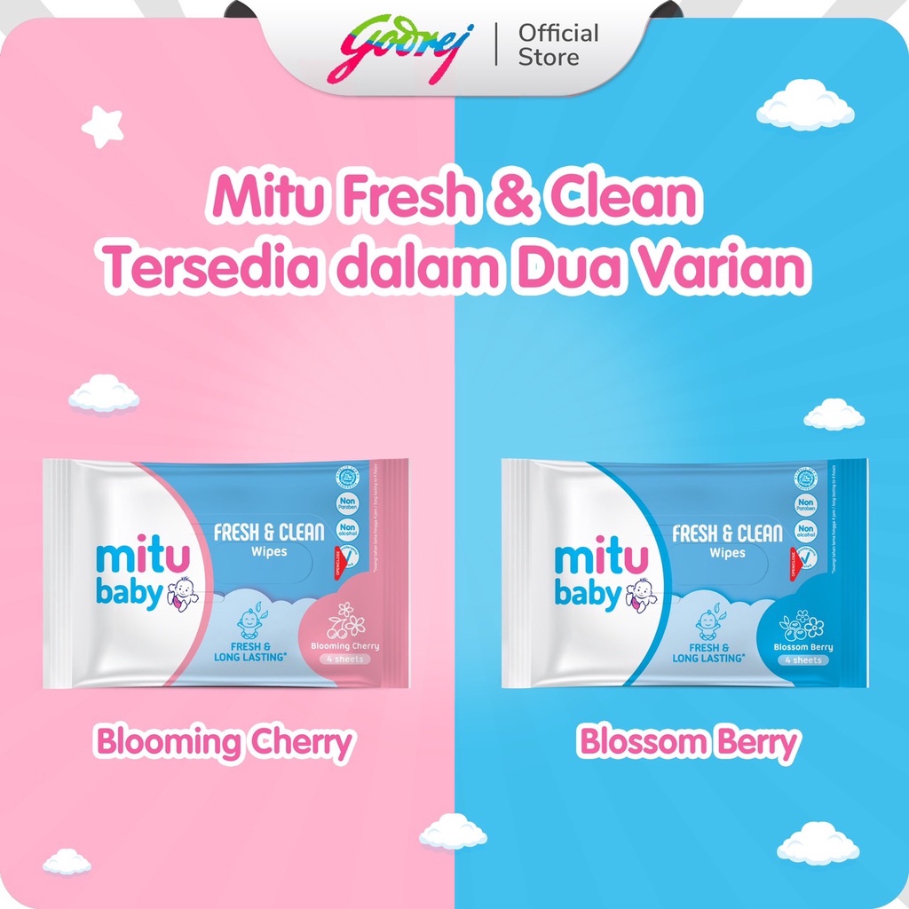 Mitu Baby Tissue Fresh & Clean Pink Blooming Cherry - 4s - Tisu Basah Bayi Image 4
