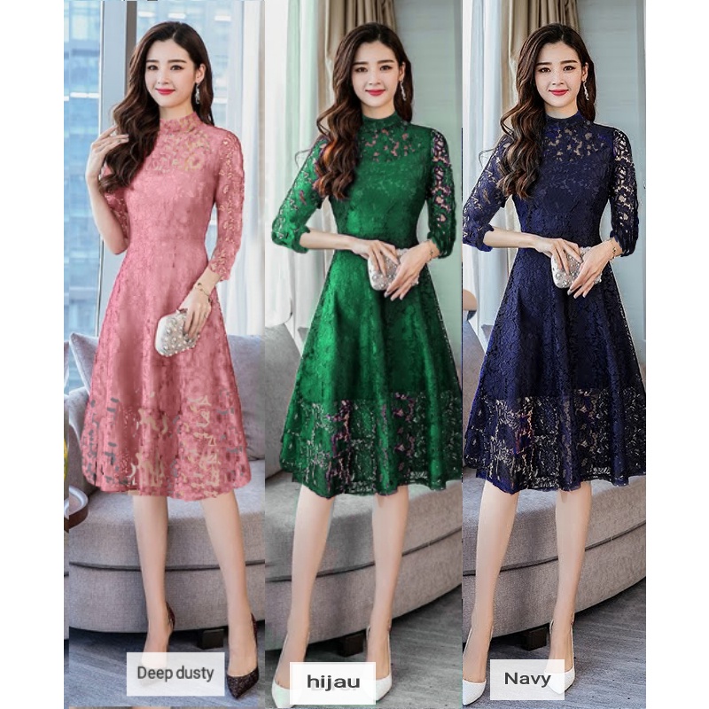 Dress Pendek Wanita Selutut Sexy Korean Style Mididress Brokat Drs Mewah Remaja Outfit Wedding Drss 