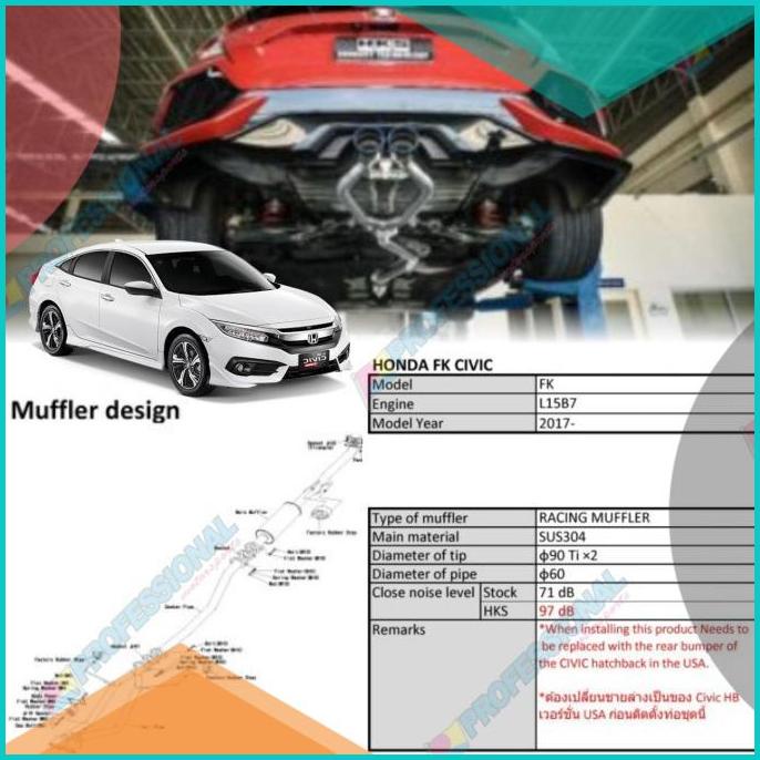 HKS Racing Exhaust Muffler H. Civic Turbo FK HatchBack 31008-ZH001 16n