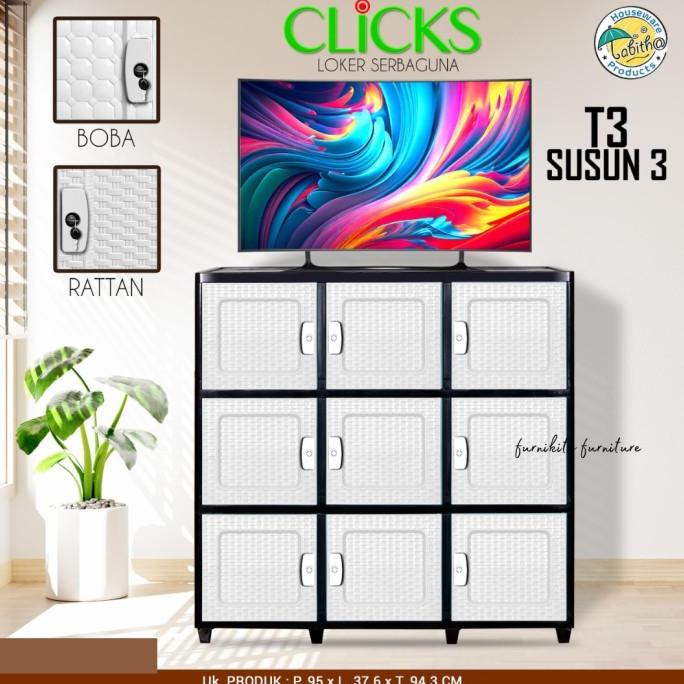 LEMARI PLASTIK TABITHA CLICKS 3 PINTU SUSUN 3 / MEJA TV PLASTIK