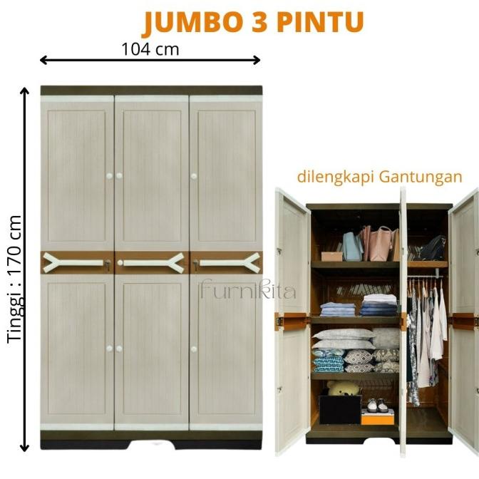 JUMBO 3 PINTU - LEMARI PLASTIK GANTUNG 3 PINTU CLUB ULTRA MEGA KUNCI