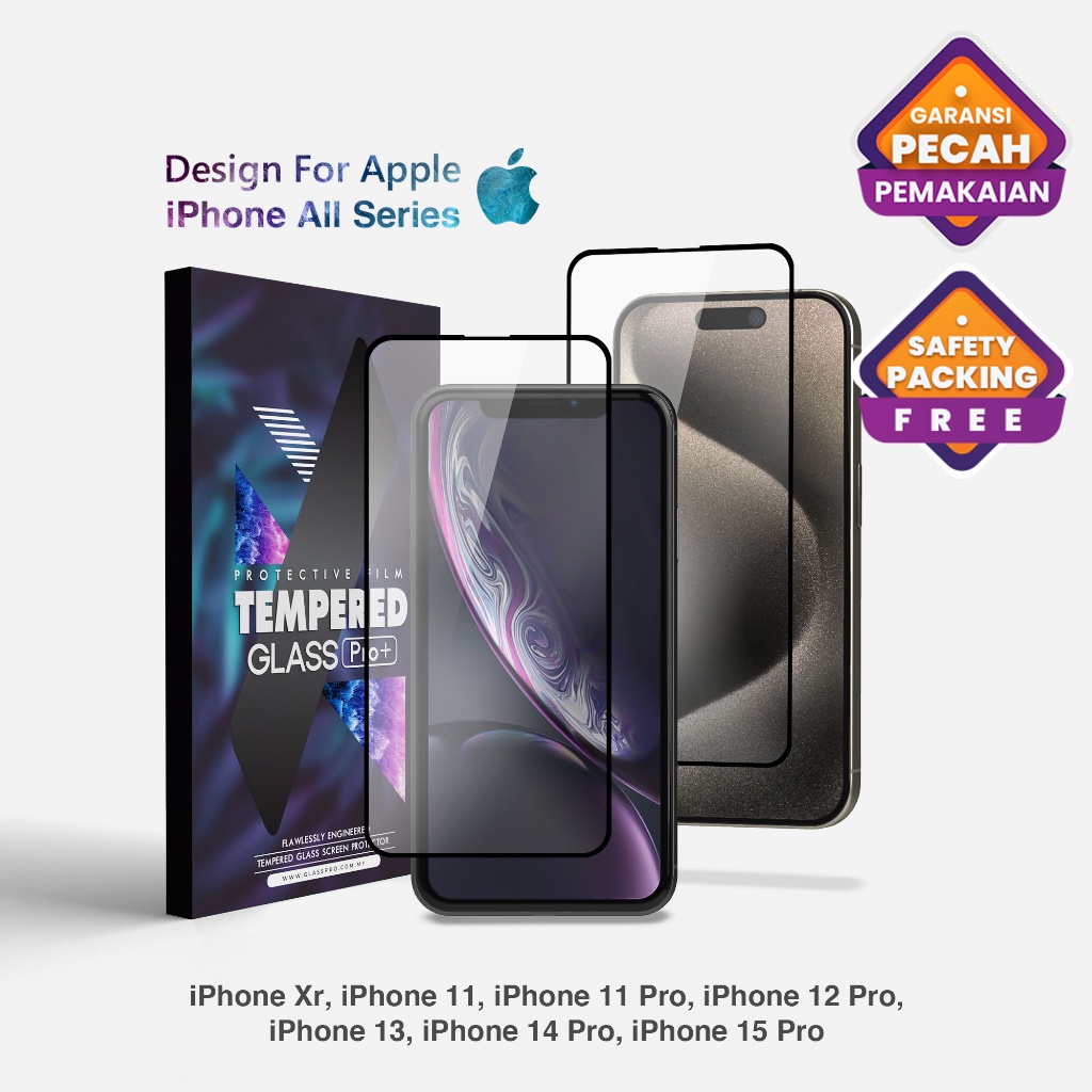 GLASS PRO Premium Tempered Glass iPhone Xr, iPhone 11, iPhone 11 Pro, iPhone 12 Pro, iPhone 13, iPho