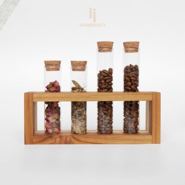 

Sale Rak tempat biji kopi kayu / Pajangan tabung kopi kaca / tea tube stand