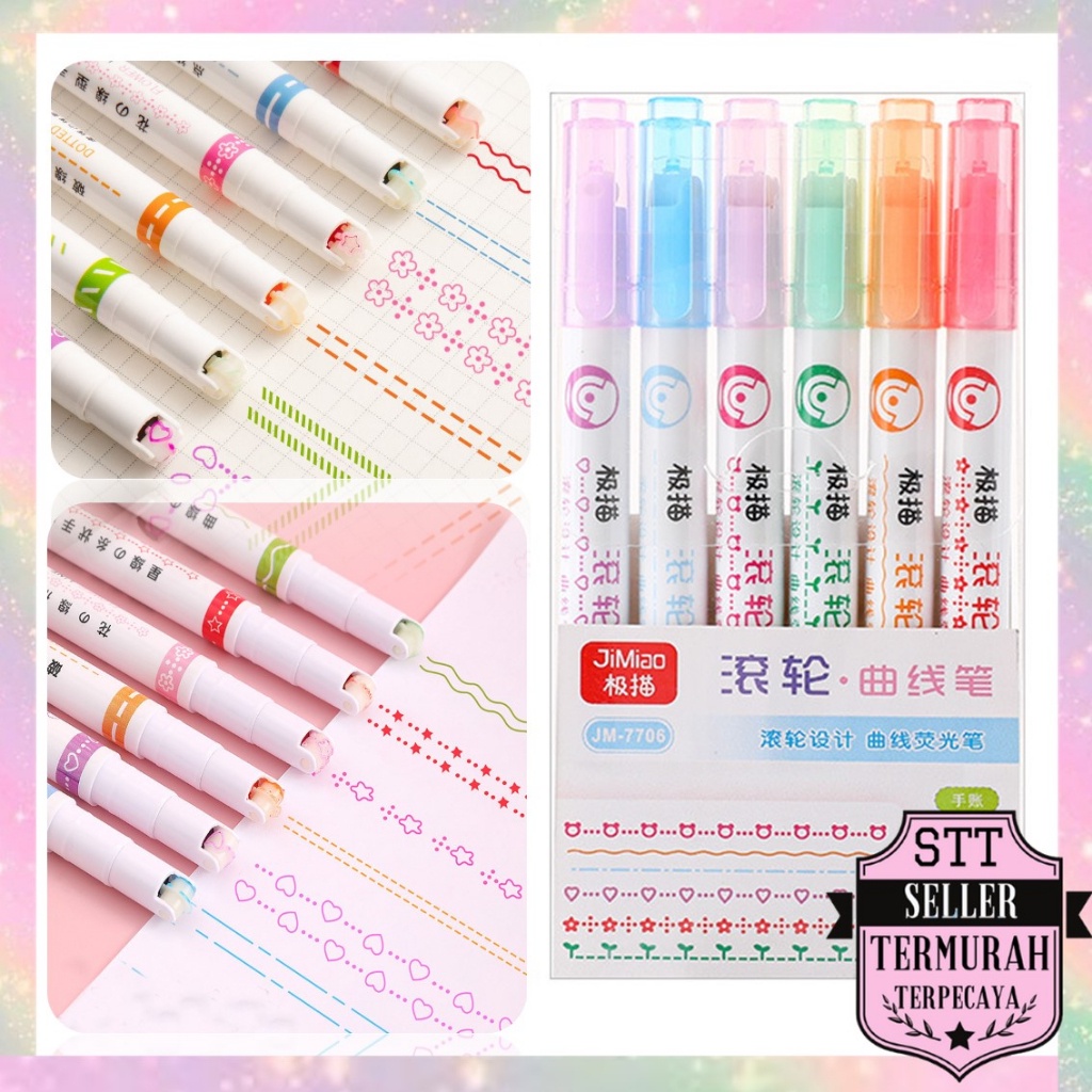 

STT Spidol Garis Aesthetic Warna Warni Spidol Garis Motif Lucu 1 Set 6 Pcs pulpen roller pen Higlighter Random Spidol Garis Line Marker Alat Tulis Kantor