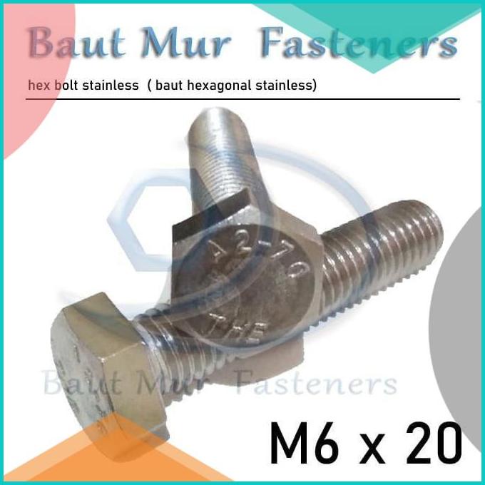 Baut mur Stainless M6 x 20 sus 304 ss 304 The a2-70 16novz3 perkakas