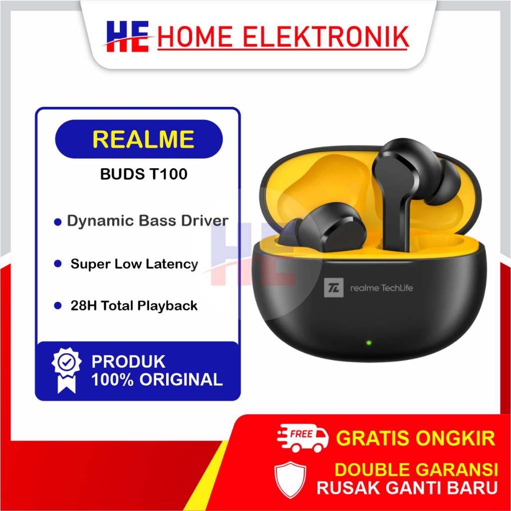 [ELECTROPICALLY] TWS Realme Buds T100 Earphone Bluetooth Realme Original