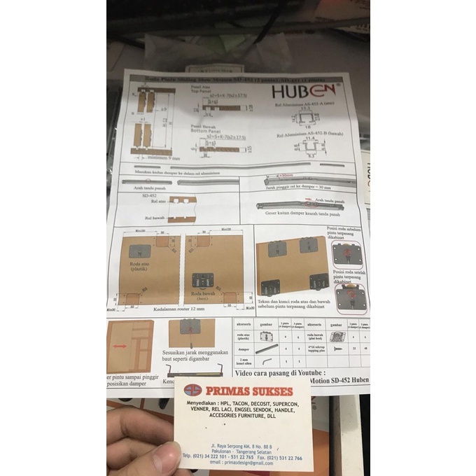 Roda Tanpa Rel Pintu Lemari Sliding Geser Slowmotion Huben 452 / 2 Pnt