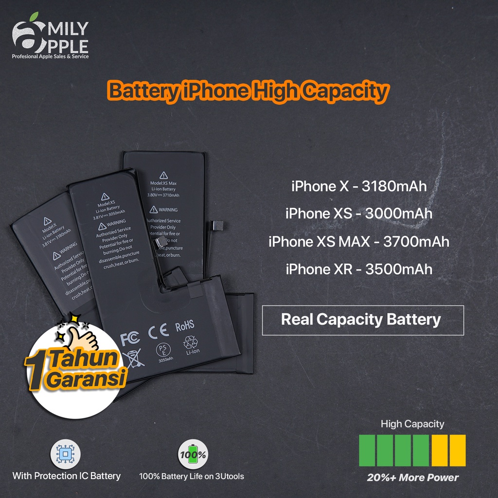 [ELECTROPICALLY] Battery Baterai High Capacity Iphone X XS XS MAX XR Double Power - Garansi 1 Tahun