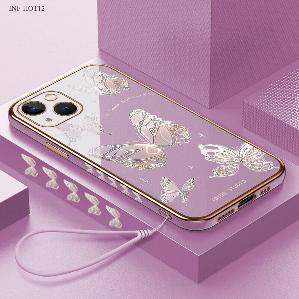 Infinix Hot 12 12i 11 11S 10 10S 9 8 NFC Pro Play Untuk Phone Case Softcase Soft Casing Lembut Butterfly 2015 Tali Gantungan