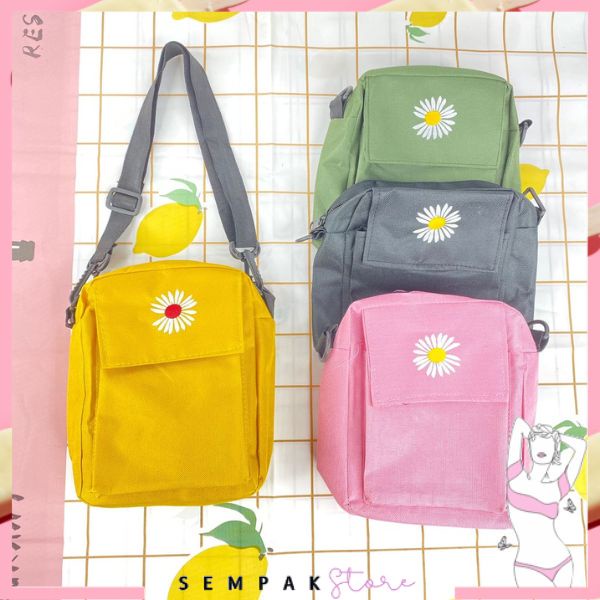 SS Tas Slempang Wanita Daisy Korea Sling Bag Wanita Motif Bunga Kanvas Tas Fashion Wanita Tas Bahu M