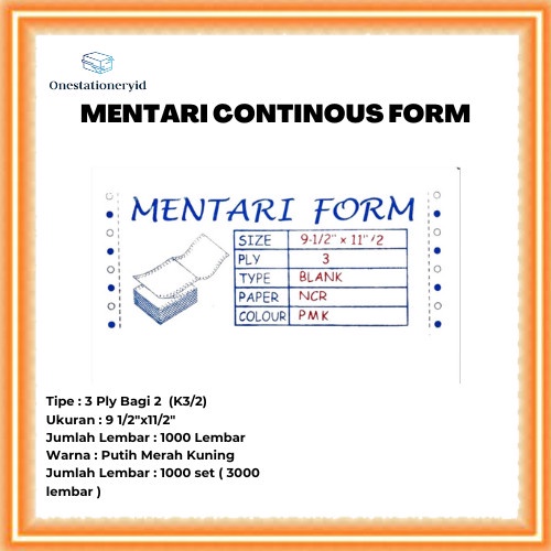 

Terbaru Kertas Continuous/Continous Form K3/2, 3 Rangkap 3 Ply Bagi 2 Ncr Pmk Promo Terlaris