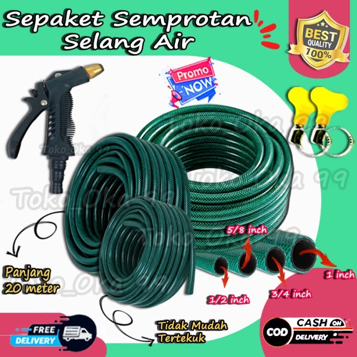 SATU PAKET SEMPROTAN SELANG AIR 20 METER / SELANG AIR CUCI MOTOR MOBIL