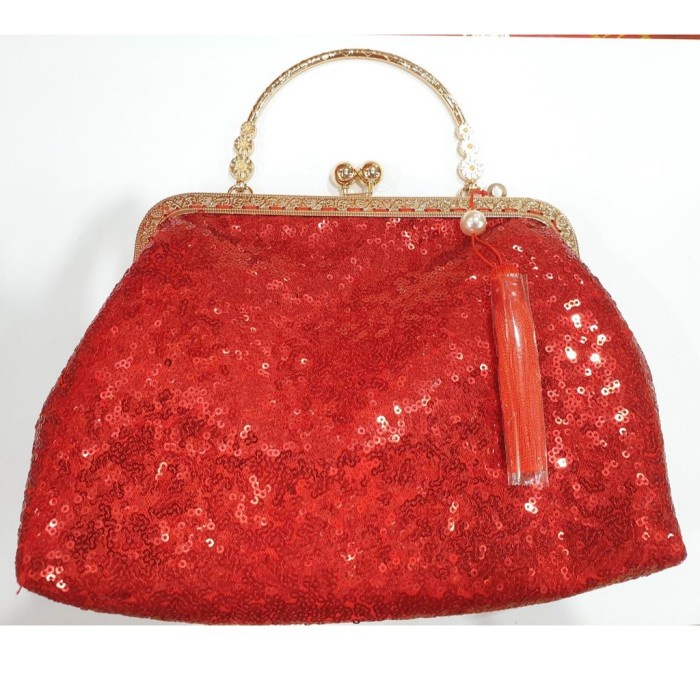

New! Terlaris Tas Pesta Merah Emas Imlek Mote Mengkilap 25 Cm Angpao Limited