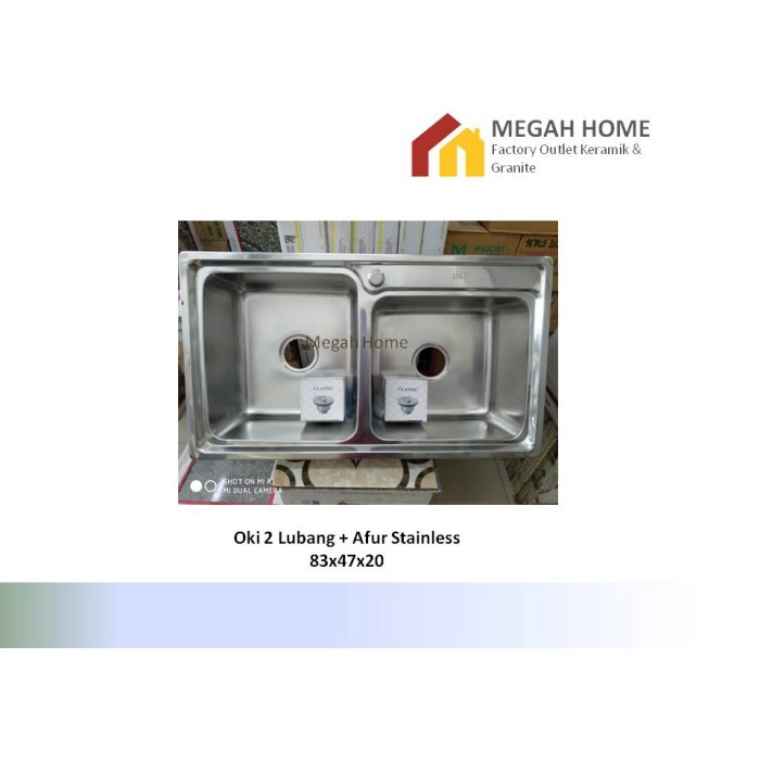 Bak Cuci Piring Oki 2 Lubang + Afur Stainless Terlariss 
