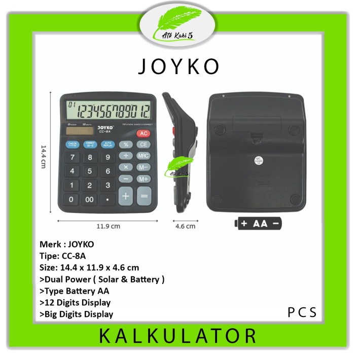 

CALCULATOR / KALKULATOR JOYKO CC-8A / 12 DIGITS - CHECK CORRECT ORIGINAL TERBARU