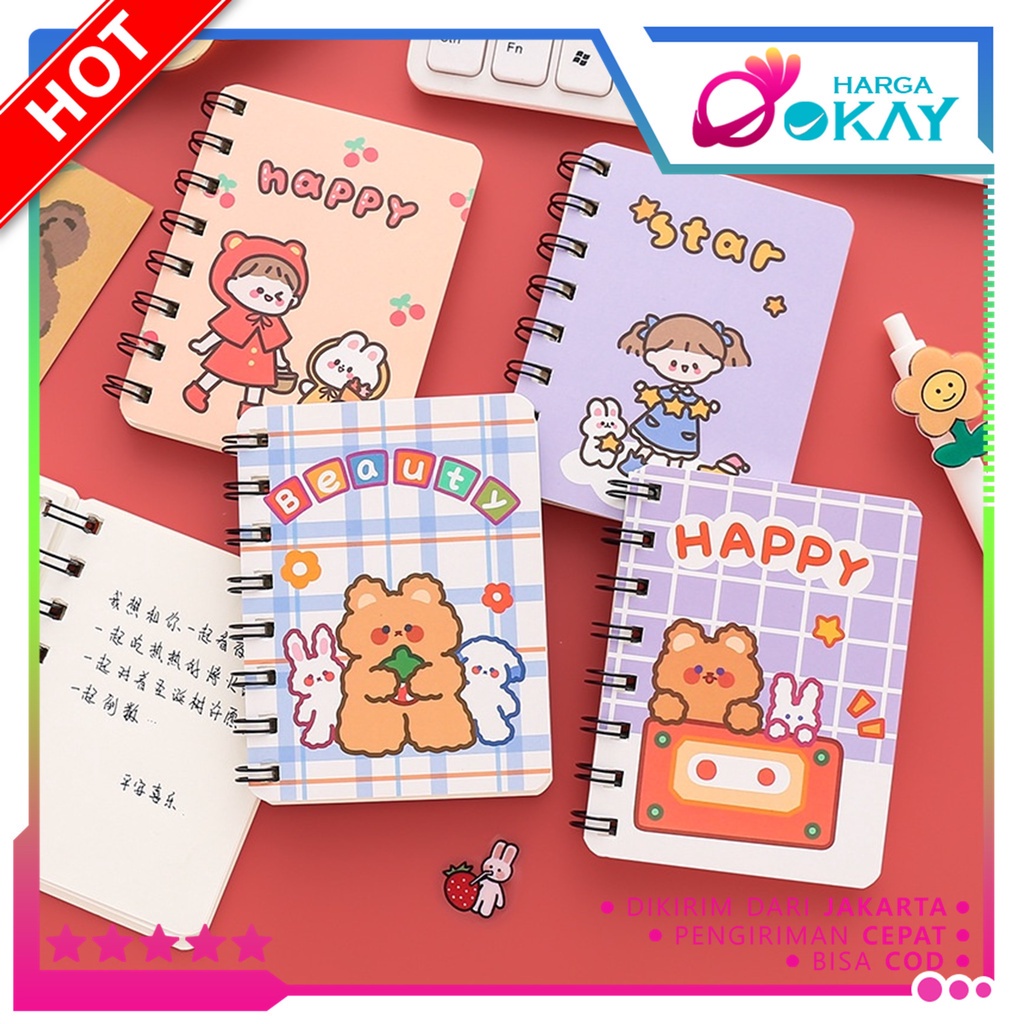 

HO Notebook Ring Motif Kartun Buku Catatan Memo Spiral Buku Tulis Mini Binder Karakter Murah
