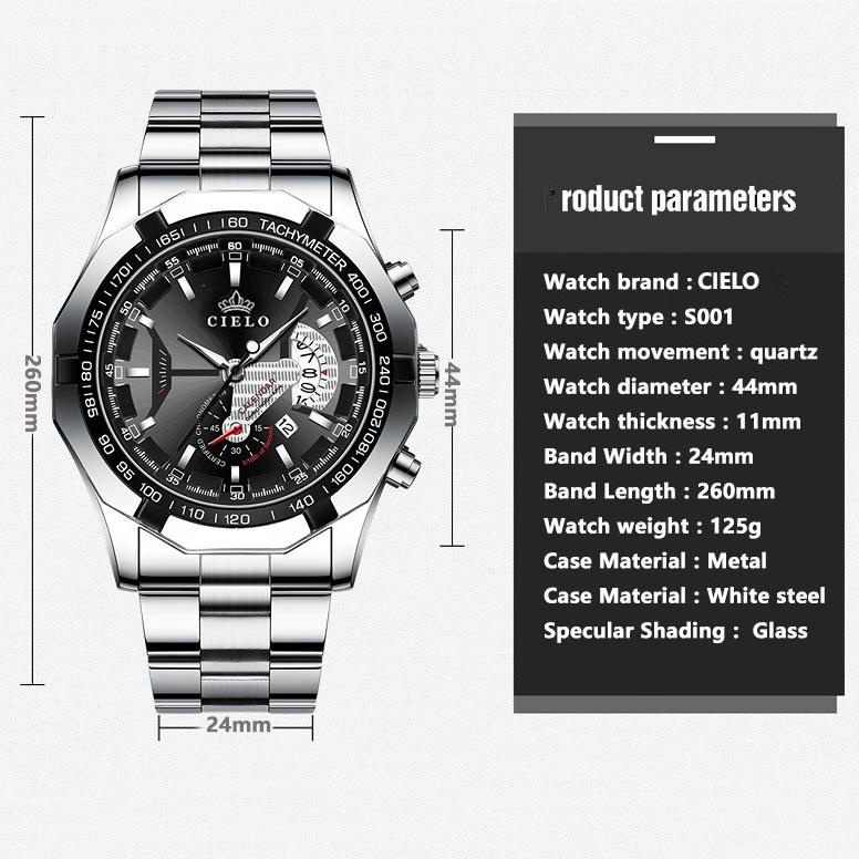 Big Sale Cielo Merek Fashion Jam Tangan Pria Panggil Besar Tali Baja Anti Air Jam Tangan Tanggal Ana