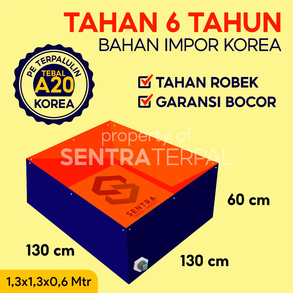 Kolam Terpal A20 130x130x60 / 1,3x1,3x0,6 Kolam Terpal Kotak Impor Korea Budidadya Ikan Lele , Nila 