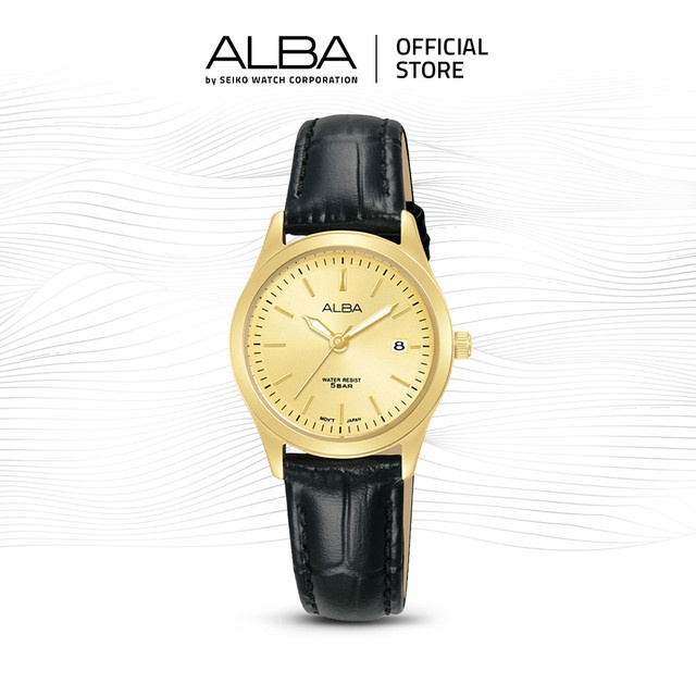 Alba Prestige Jam Tangan Wanita AH7CG2 / AH7CG2X1 Quartz Light Gold Dial Black Genuine Leather Strap
