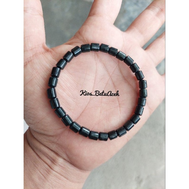Gelang Batu Giok Black Jade Original Asli Aceh Tabung Size 8