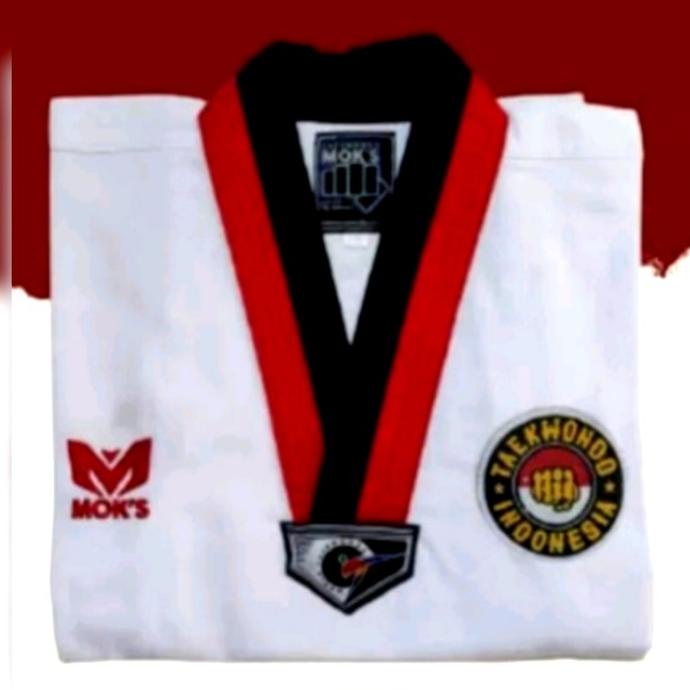 Baju seragam Taekwondo/DOBOK moks pemula MOK'S kerah putih/merah hitam