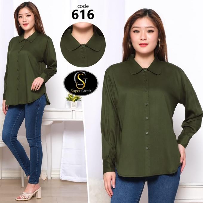 Terbaru KEMEJA WANITA / KEMEJA CASUAL KERAH BULAT KATUN TWILL 30S - 616 ,,