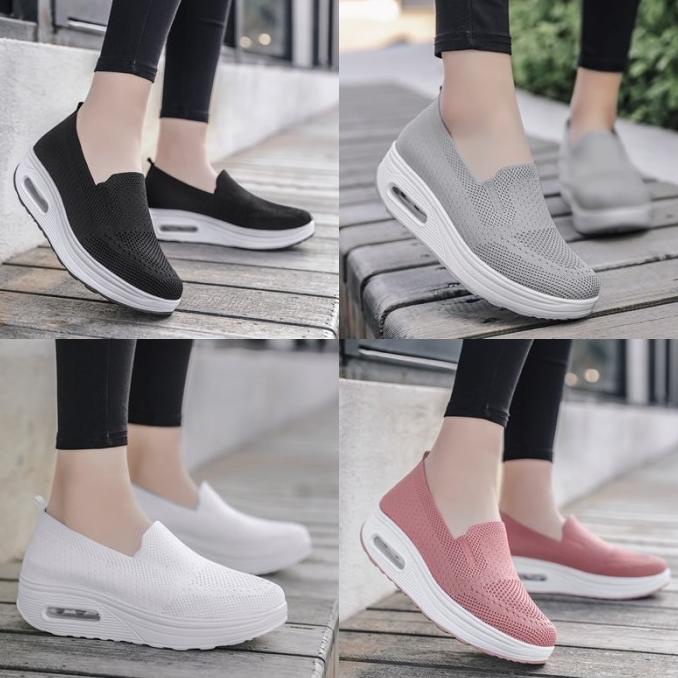"FREE BOX"  Sepatu Sneakers Wanita Tanpa Tali Motif Jaring  LV0075