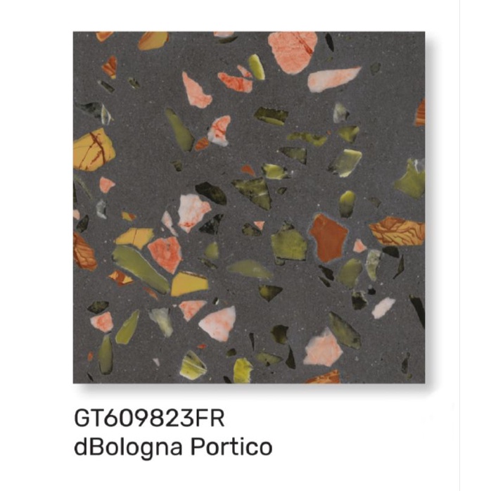 Granit Glossy Motif Teraso abu dBologna Portico Ukuran 60x60 by Roman /Granit Kualitas 1 Grade A/Gra