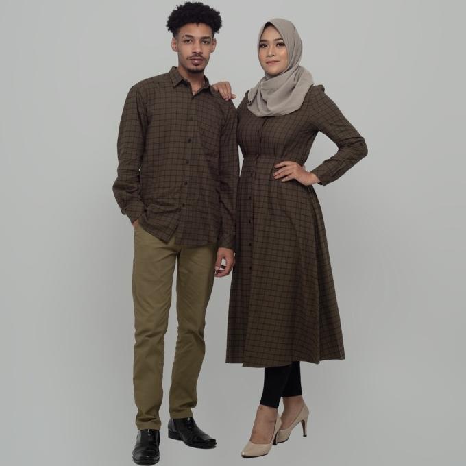 Benhill Kemeja Gamis Couple Flannel Kotak Coklat 1206-28940