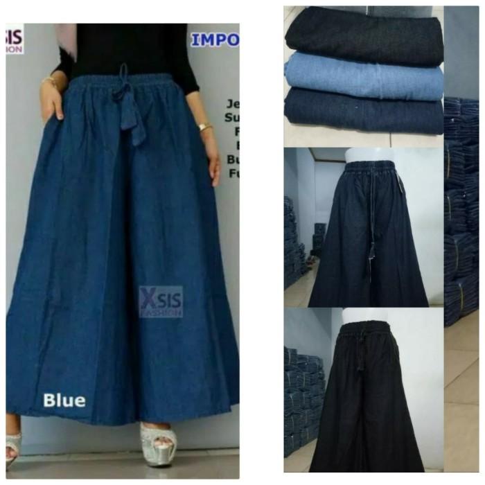 BISA COD - CELANA JEANS KULOT PANJANG WANITA JUMBO "HITAM" XXXL