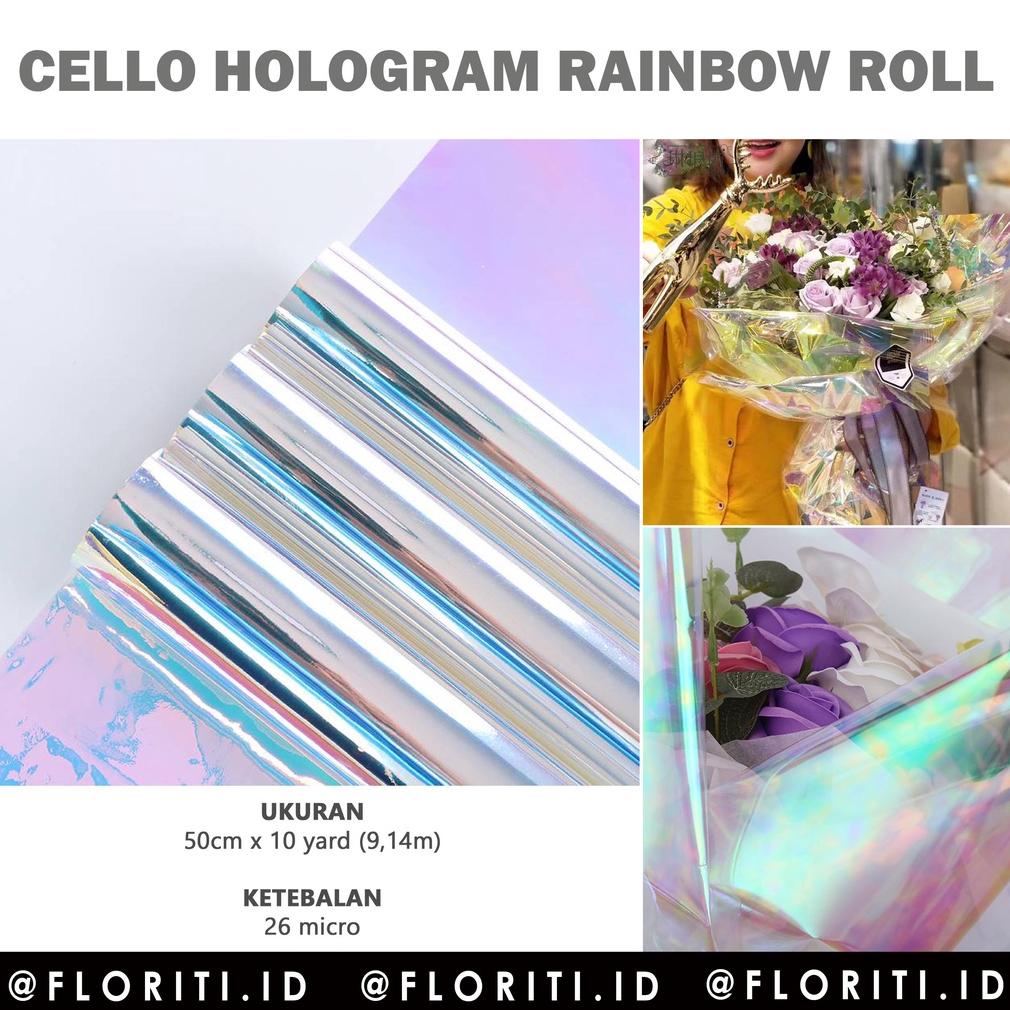 

Viral (PACK) Cellophane HOLOGRAM rol Plastik OPP holographic rainbow transparent pelangi kertas bunga wrapping paper Berkualitas