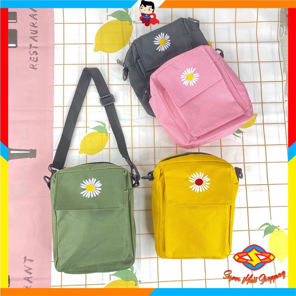 SMS Tas Slempang Wanita Daisy Korea Sling Bag Wanita Motif Bunga Kanvas Tas Fashion Wanita Tas Bahu 