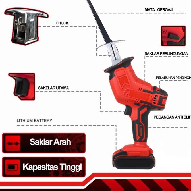 Reciprocating Saw Cordless Gergaji Mesin Gergaji Kayu Pemotong Kayu