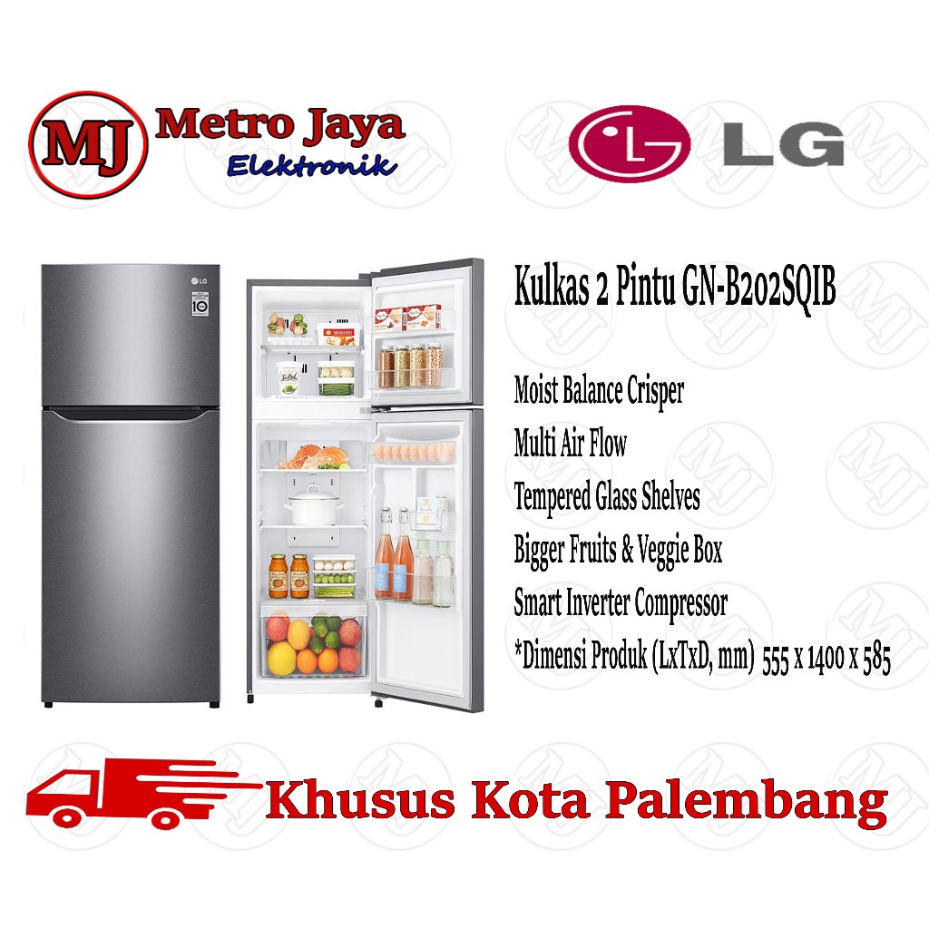 Kulkas 2 Pintu LG GN-B202SQIB Kulkas LG 2 pintu Inverter GNB 202 SQIB