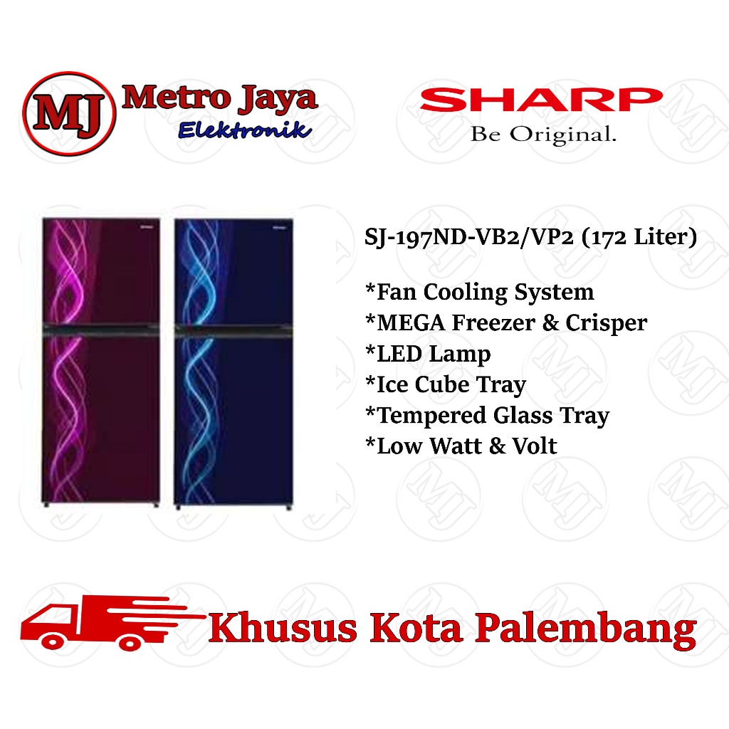Kulkas 2 Pintu Sharp SJ 197 ND VP VB Kirei 3 Tanpa Bunga Es