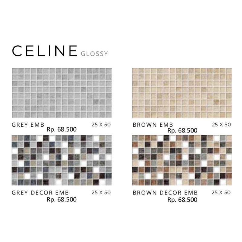 Keramik Glossy Celine Warna Abu & Coklat Emb/Celine Brown Decor & Grey Decor Emb Ukuran 25x50 by Pla