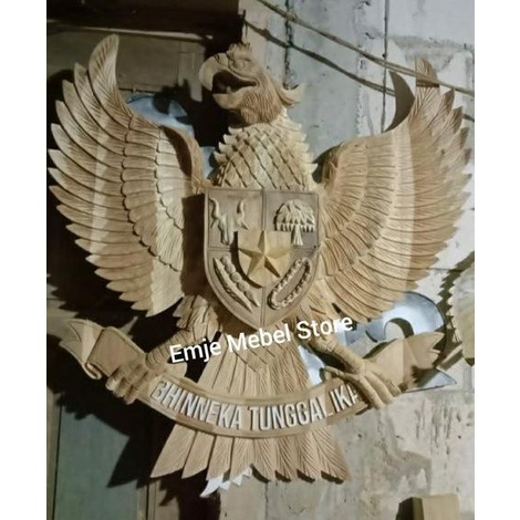 UKIRAN KAYU JATI LAMBANG BURUNG GARUDA HIASAN DEKORASI DINDING