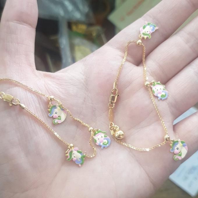 Gelang Anak Balita Kuda Pony Unicorn Rantai Italy Emas Asli 375 8K Kualitas Premium
