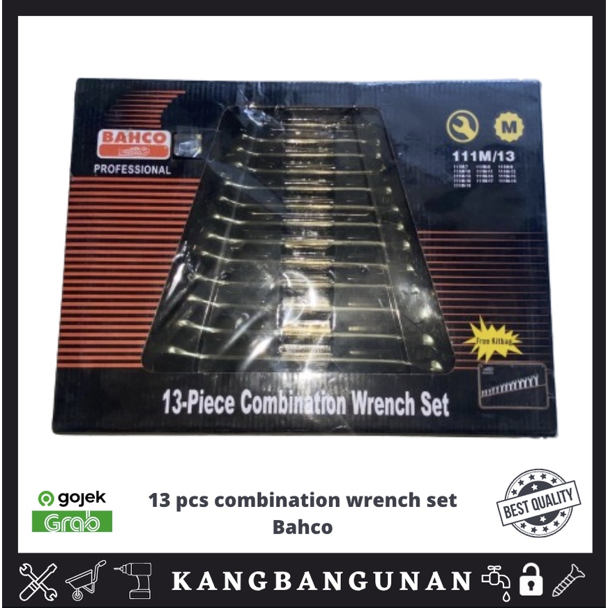 Kunci ring pas set combination wrench set13pcs bahco 7-19mm free tas