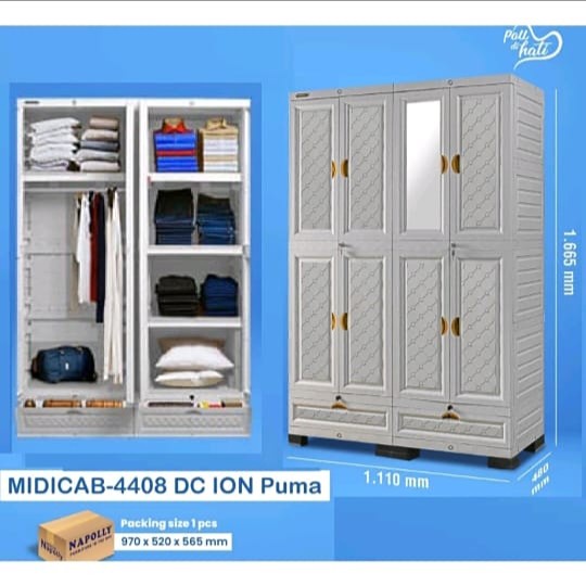 LEMARI PAKAIAN PLASTIK NAPOLLY 4 PINTU MIDICAB-4408 DC SUPER JUMBO