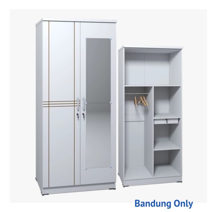 LEMARI BAJU 2 PINTU PUTIH KACA CERMIN LEMARI PAKAIAN OLYMPIC GSTAR