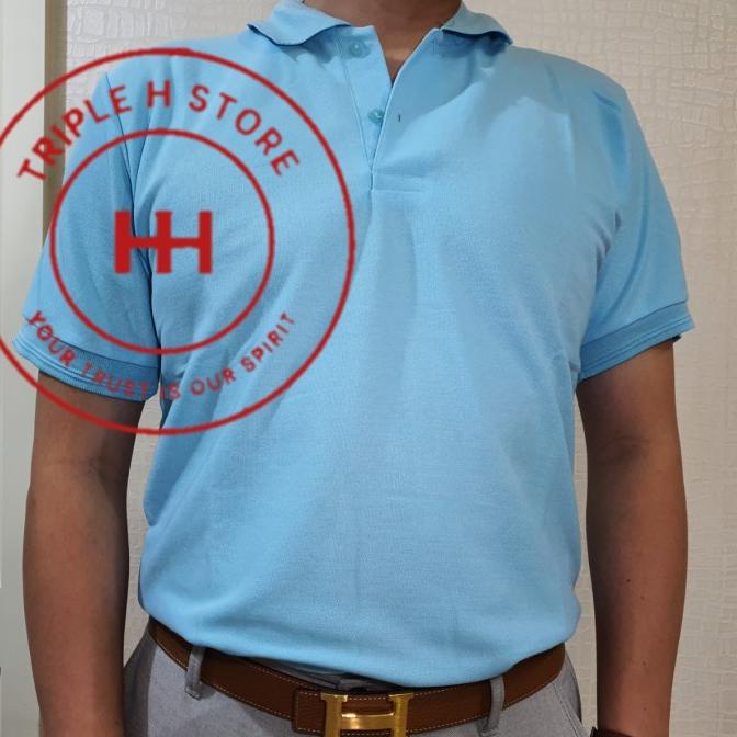 Kaos Polo Kerah Polos Warna Biru Langit Kualitas Ekspor