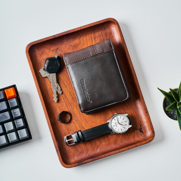 

Skandif Walnut Valet Tray Premium Teak Wood Desk Organizer Kayu Jati