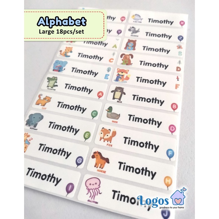 

TERLARIS Alphabet Animal LARGE Label nama waterproof stiker hewan Name Sticker