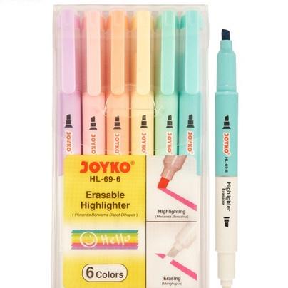 

Joyko Hl-69-6 Erasable Highlighter 1 Set Isi 6 Pcs Dual Tip / Anda