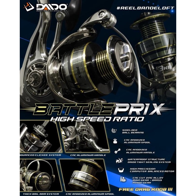 REEL DAIDO BATTLE PRIX 7 BEARING ALUMUNIUM SPOOL 1000 - 6000