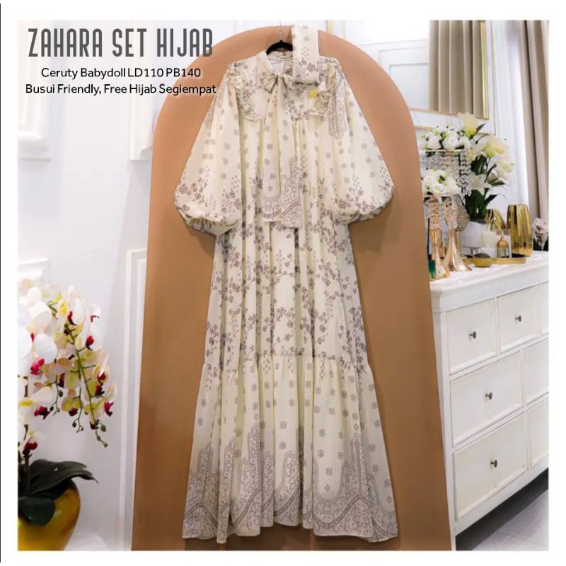 [SYAR'I TILL JANNAH] ZAHARA SET HIJAB LD110 & LD120 (LABEL SAVNA) GAMIS SET HIJAB CERUTY MOTIF BATIK