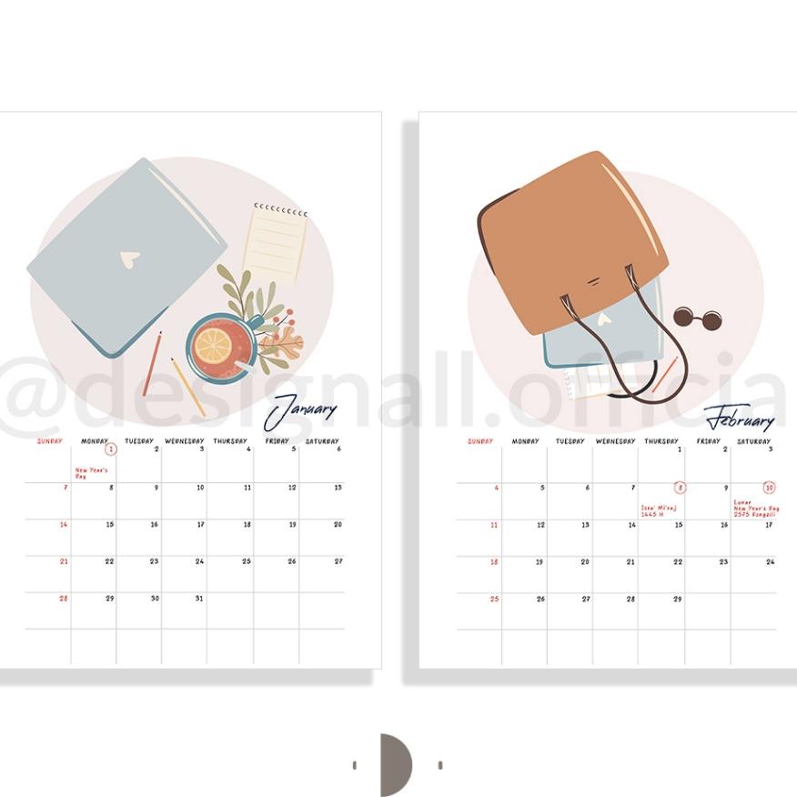 

Designall Kalender Dinding Aesthetic 2024 A3 Spiral Hf