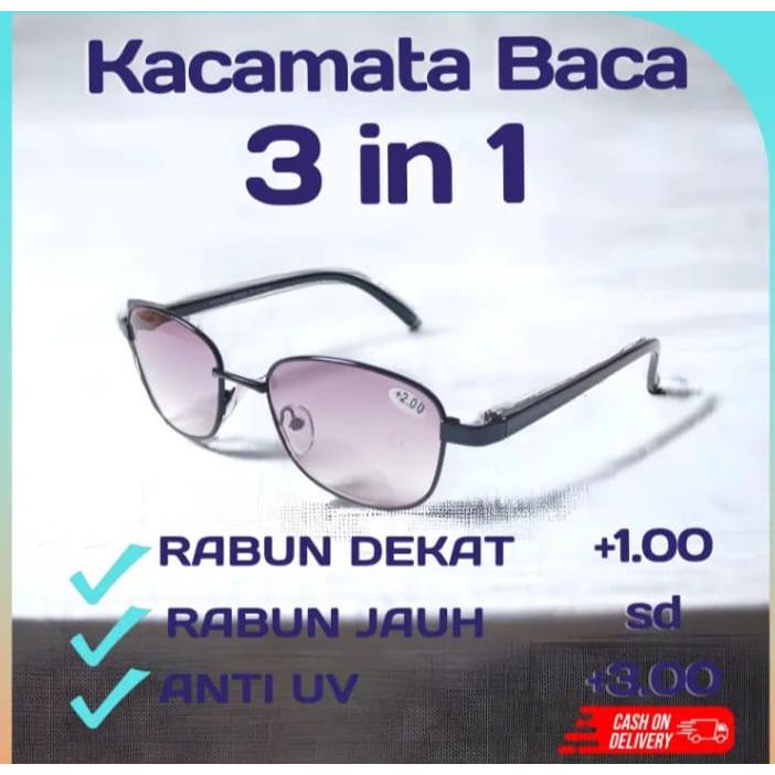 Khusus Kacamata baca plus 3 in 1 Bisa Baca Dan Jalan + Anti Silau Lensa Warna Gradient Kaaca Mata Pl