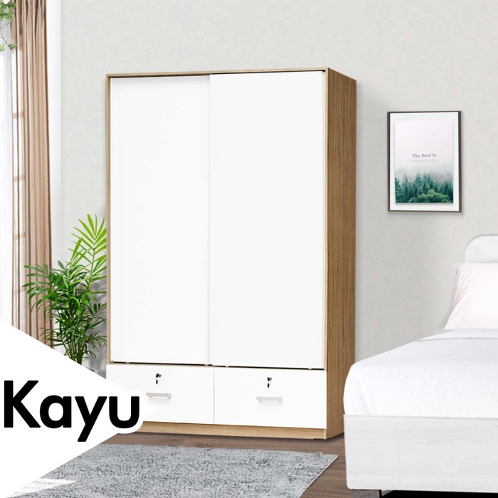 LEMARI PAKAIAN KAYU 2 PINTU SLIDING / GESER MODERN MINIMALIS - HAMPTON